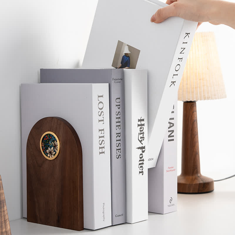 Hand-Painted Wooden Floral Bookends