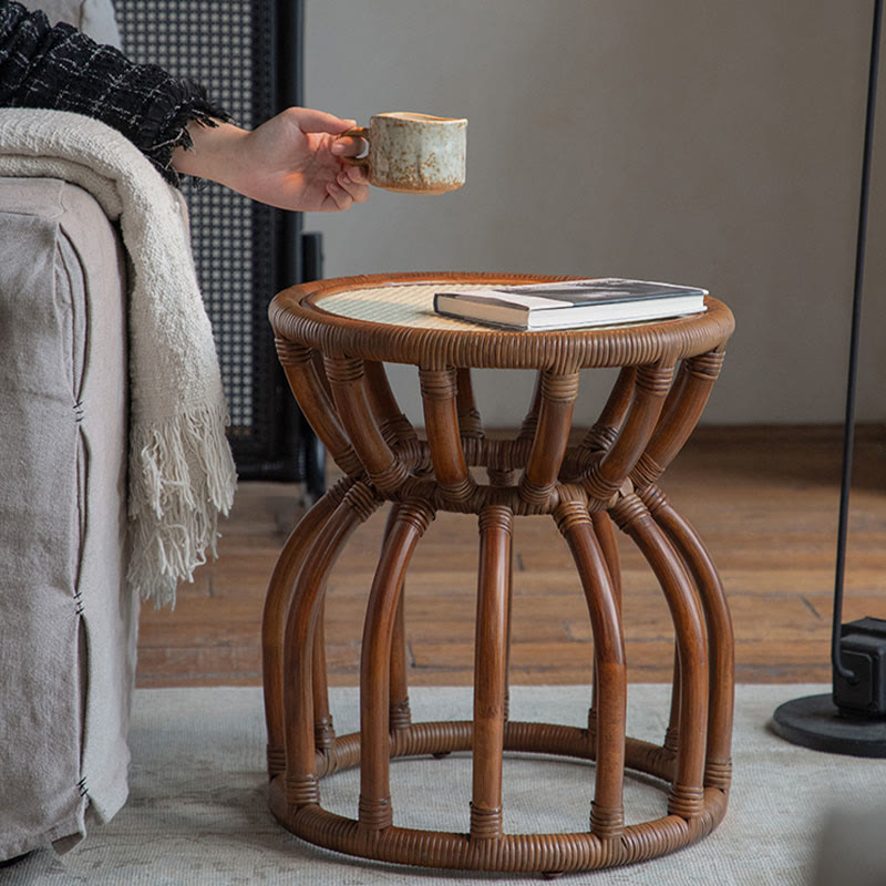  Waist Drum-shaped Rattan Side Table - image 3