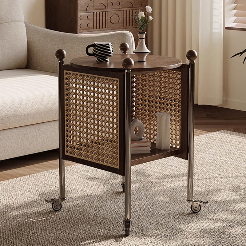 Mobile Round Rattan Side Table - image 2