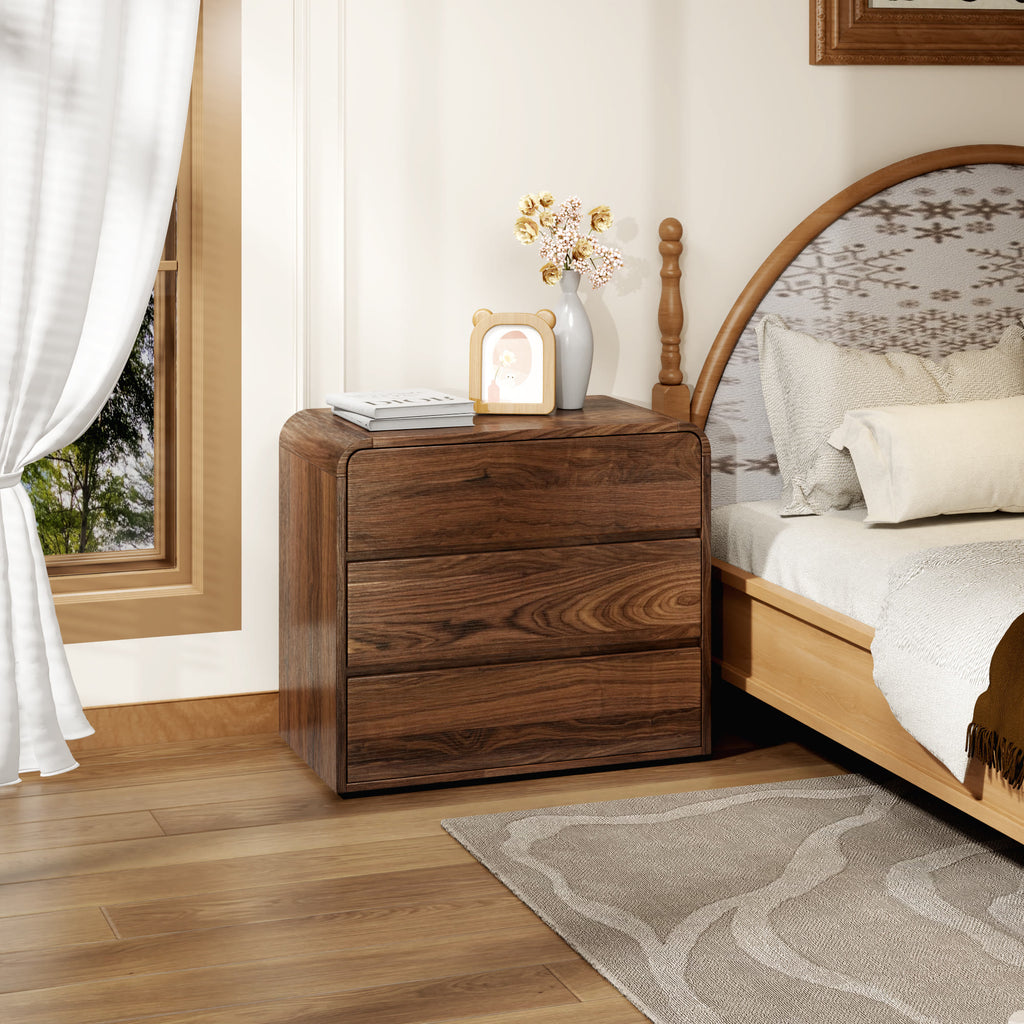 Large-sized Nightstand With Rounded-corner  - Walnut - image 1