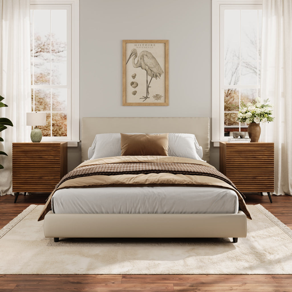 Striped Pattern Wood Nightstand Two-piece Set - Walnut - image 1