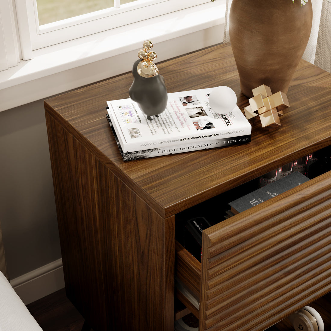 Striped Pattern Wood Nightstand Two-piece Set - image 5