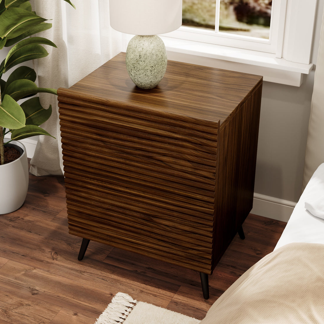Striped Pattern Wood Nightstand Two-piece Set - image 4