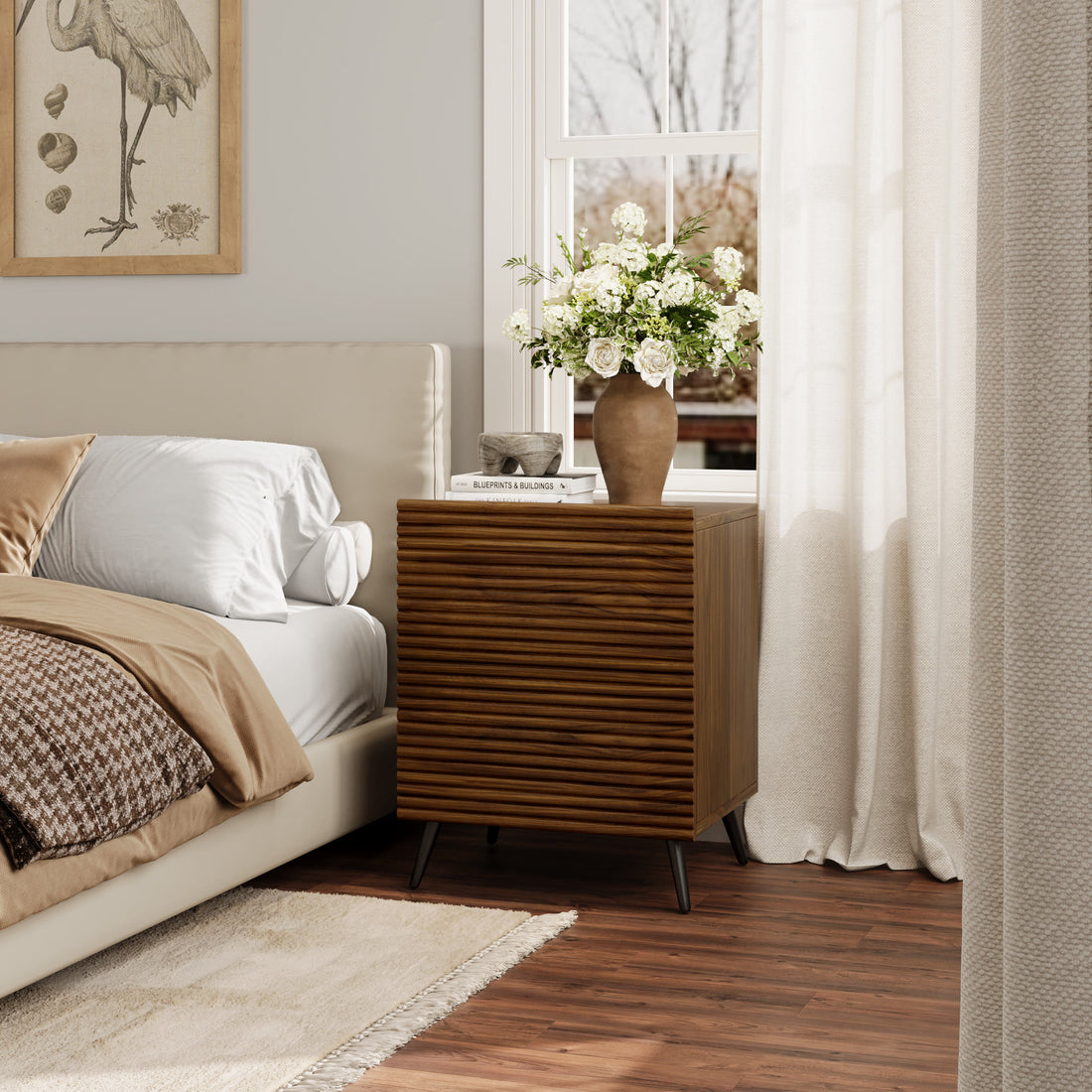 Striped Pattern Wood Nightstand Two-piece Set - image 3