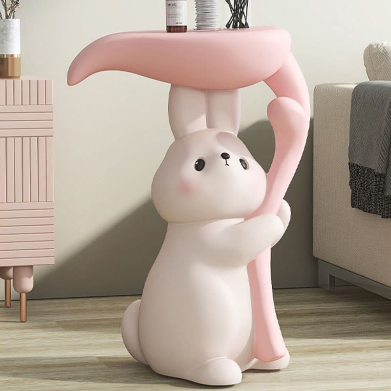 Creamy White Resin Carved Rabbit Side Table - image 4