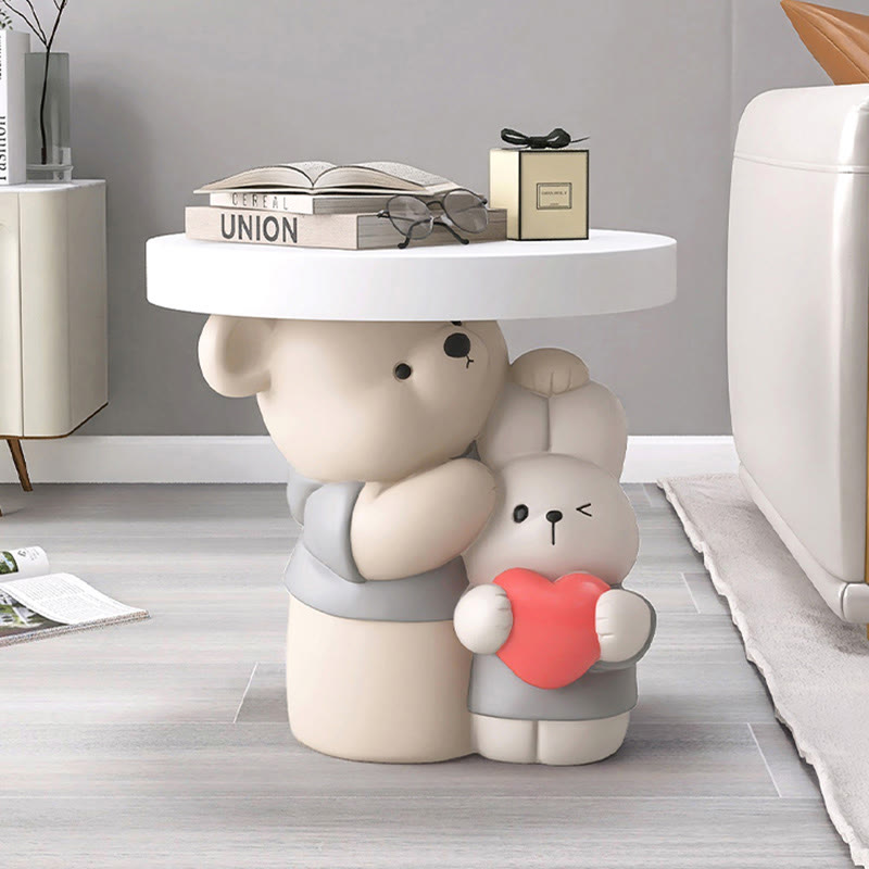 Modern Bear And Bunny Side Table - Beige - image 1