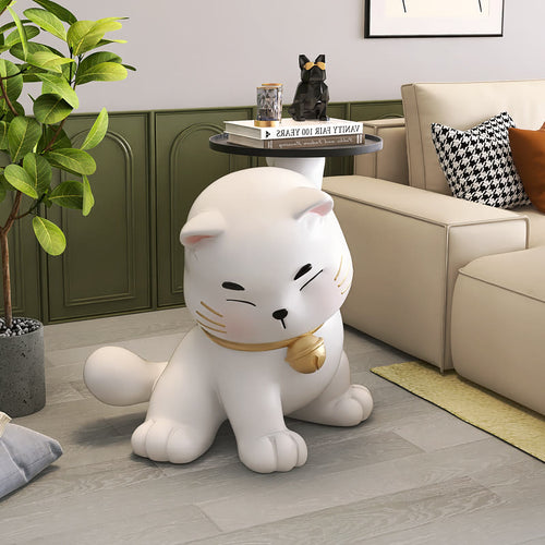 Bell Cat Side Table With Tray - Beige - image 0