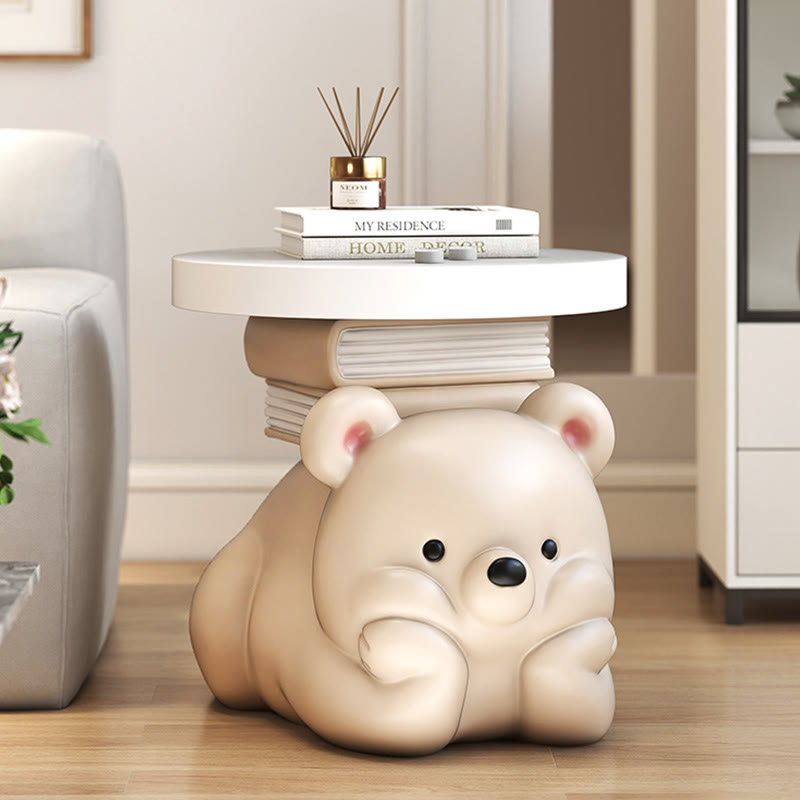 Side Table With Bear In A Prone Position  - Beige - image 5