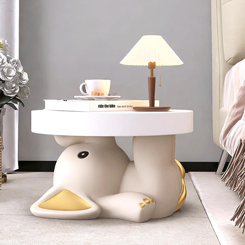 Round Top Side Table With Elephant Base - Beige - image 0