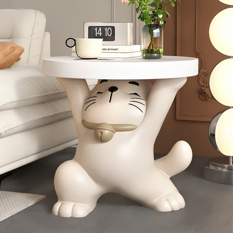 Kitten-shaped Side Table With Tray - Beige - image 1