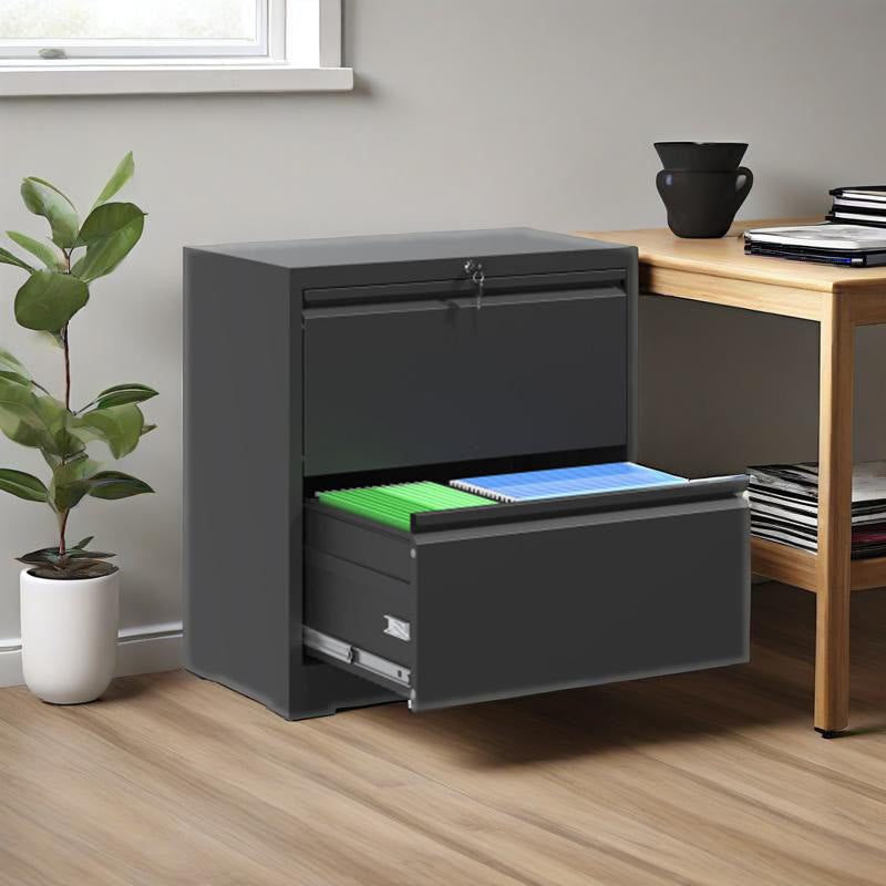 Black Lateral File Cabinet With Two Drawers - Black - image 1