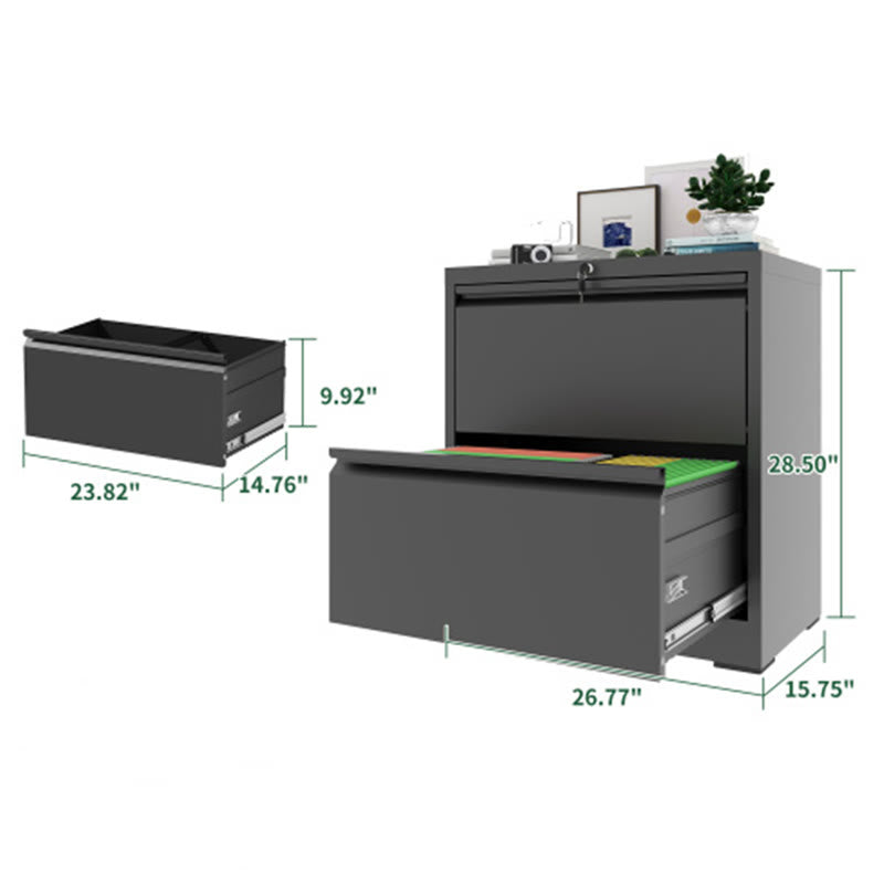 Black Lateral File Cabinet With Two Drawers - image 8