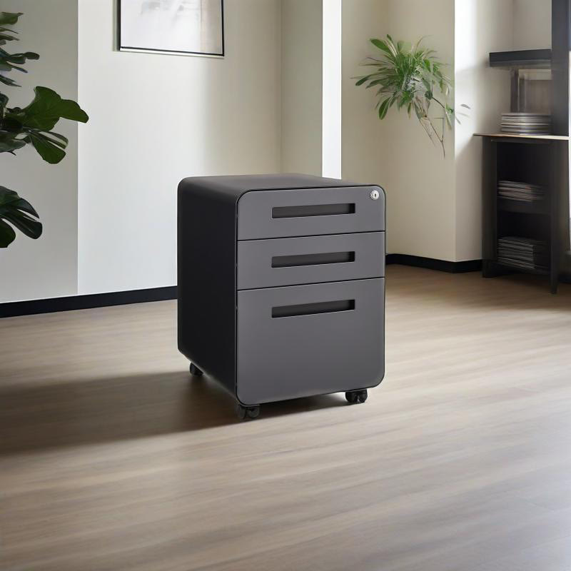 Round Corner Three Drawers Mobile File Cabinet - Dark Grey - image 1