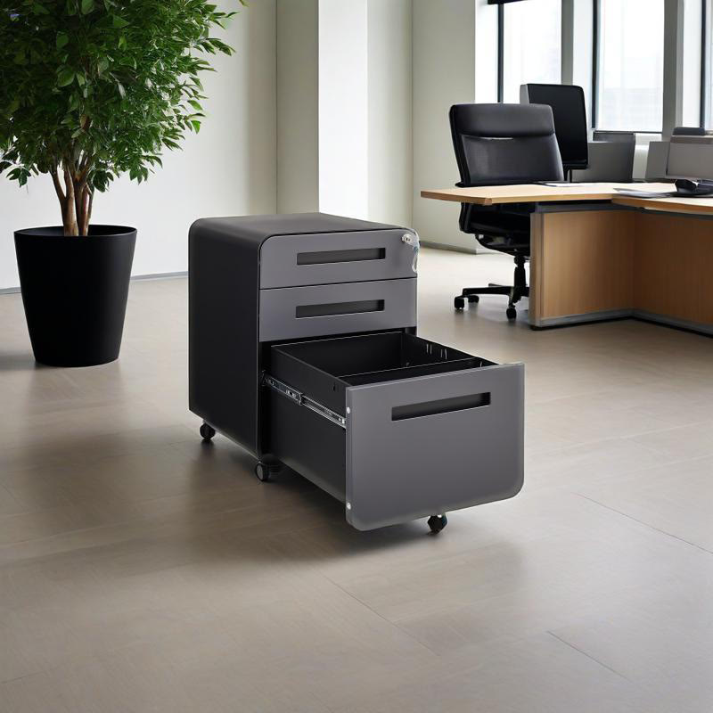 Round Corner Three Drawers Mobile File Cabinet - image 3