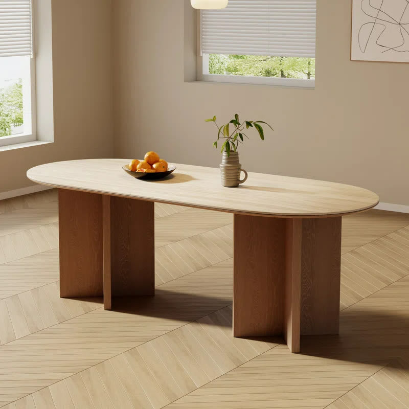 Stone Slab Rectangular Dining Table With Double Base - image 1