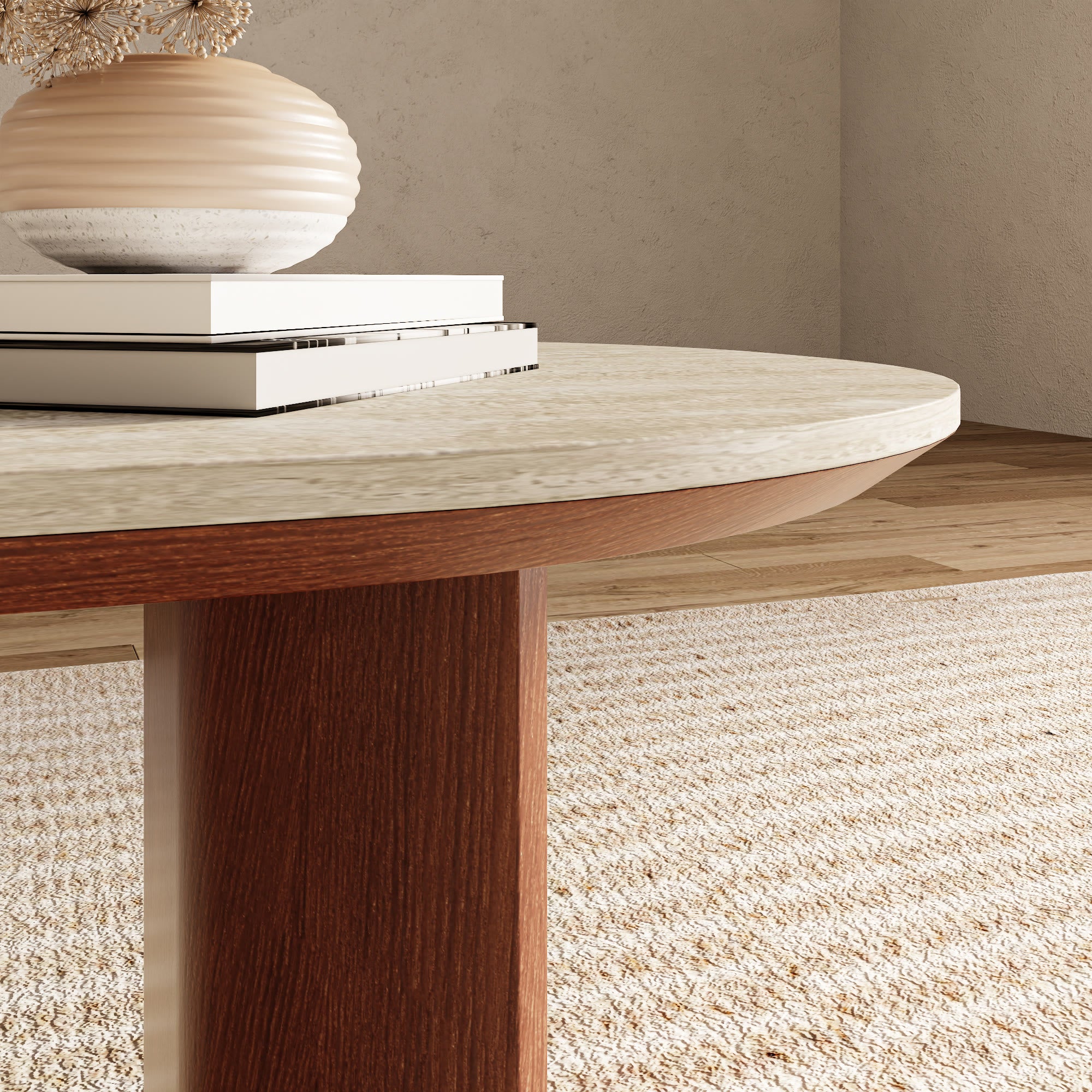 Stone Slab Rectangular Dining Table With Double Base - image 5