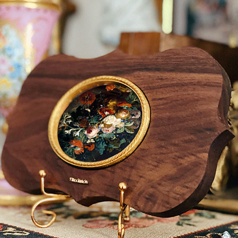 Retro Wooden Floral Decorative Painting - brown - image 1