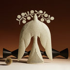 Flying Bird With Branch-shaped Ornament - cream yellow - image 0
