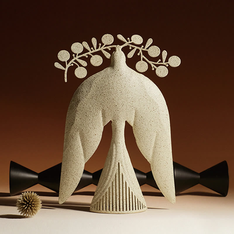 Flying Bird With Branch-shaped Ornament - cream yellow - image 1