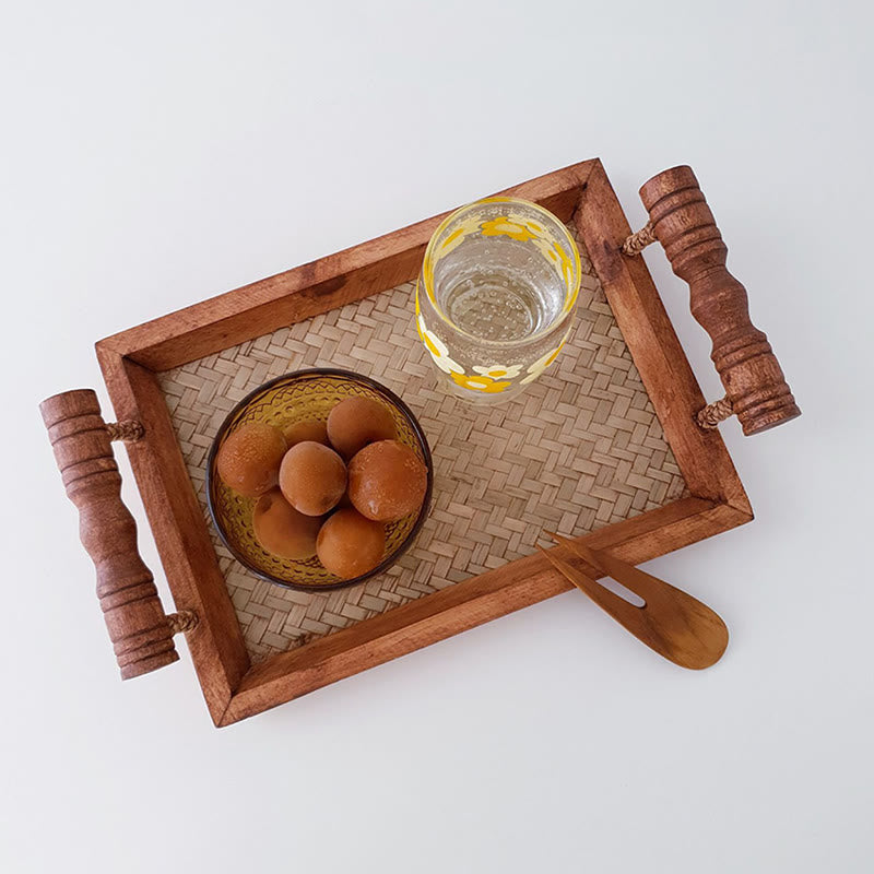 Double-handle Woven Tray - brown - image 3