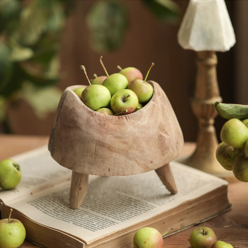 Wooden Round High-footed Tray - khaki - image 1