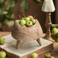 Wooden Round High-footed Tray - khaki - image 0