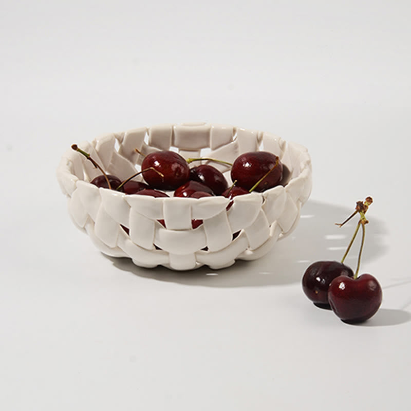 Ceramic Woven Design Storage Tray - white - image 0