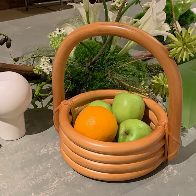 Rattan Arc-handle Fruit Basket - burlywood - image 0