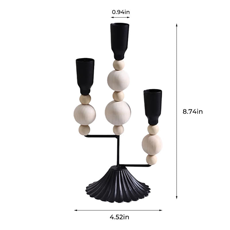 Black&white Vintage Wooden Bead Candelabrum - image 13