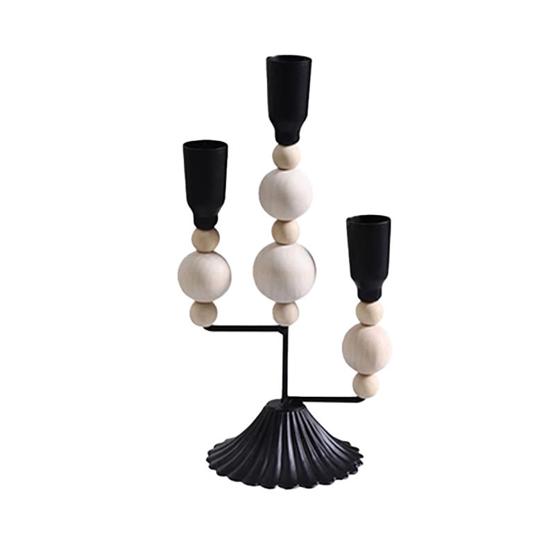 Black&white Vintage Wooden Bead Candelabrum - image 1
