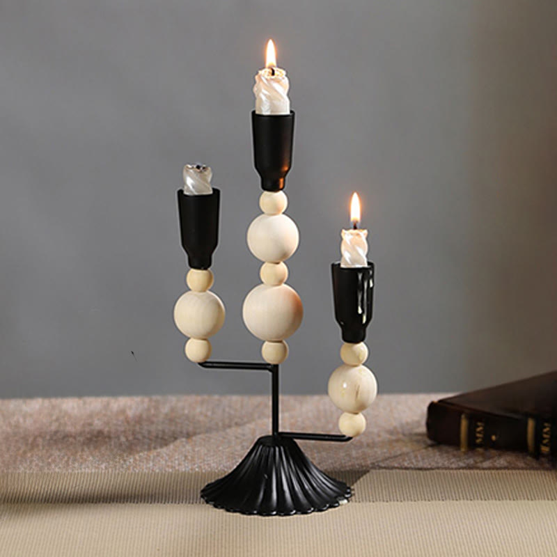 Black&white Vintage Wooden Bead Candelabrum - image 9