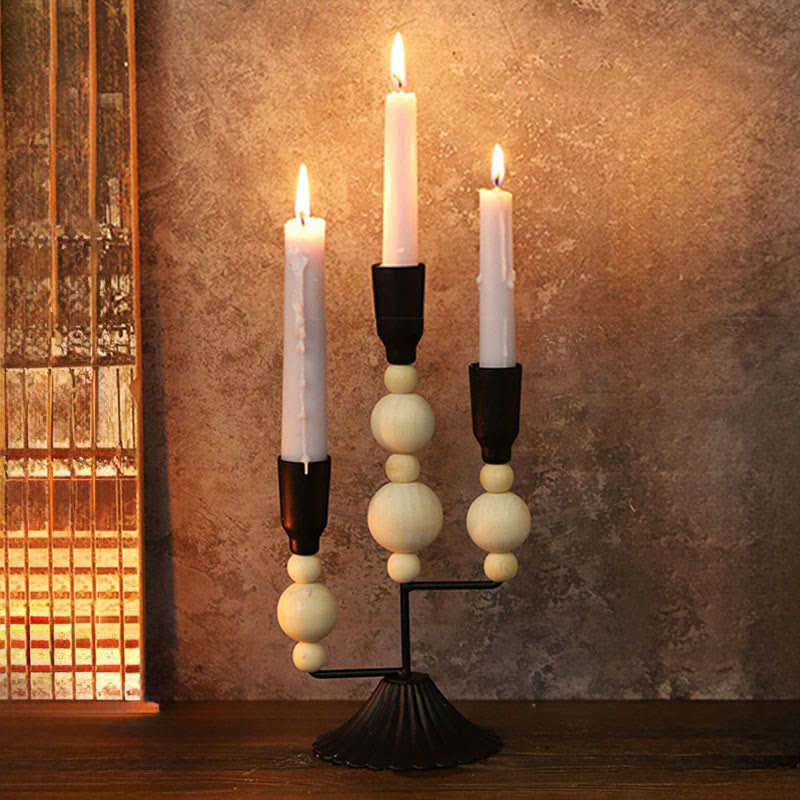 Black&white Vintage Wooden Bead Candelabrum - image 3