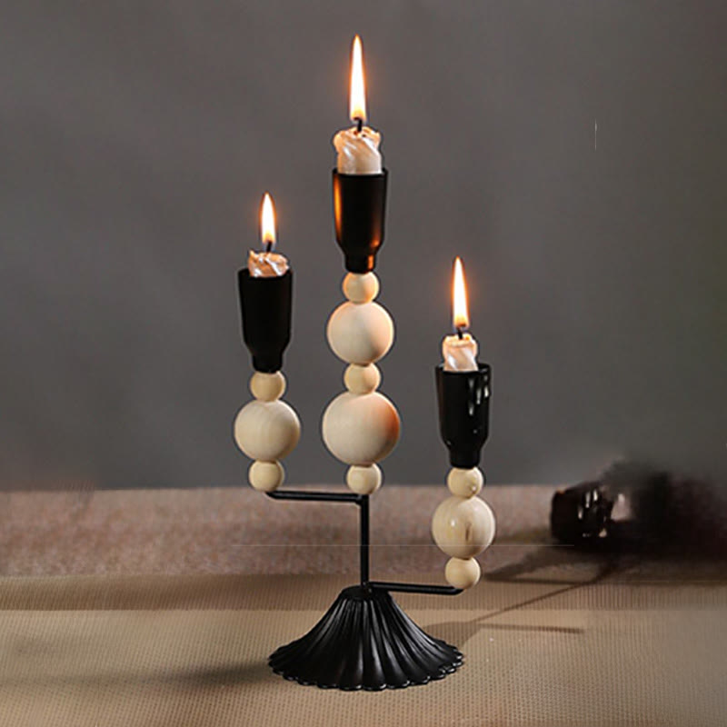 Black&white Vintage Wooden Bead Candelabrum - image 3