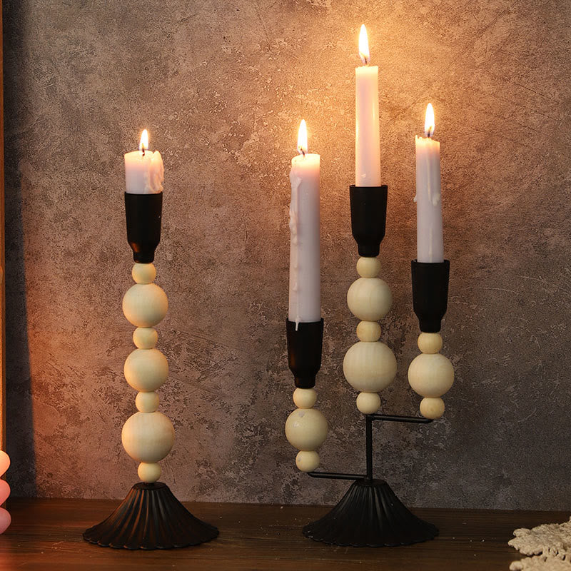 Black&white Vintage Wooden Bead Candelabrum - image 6