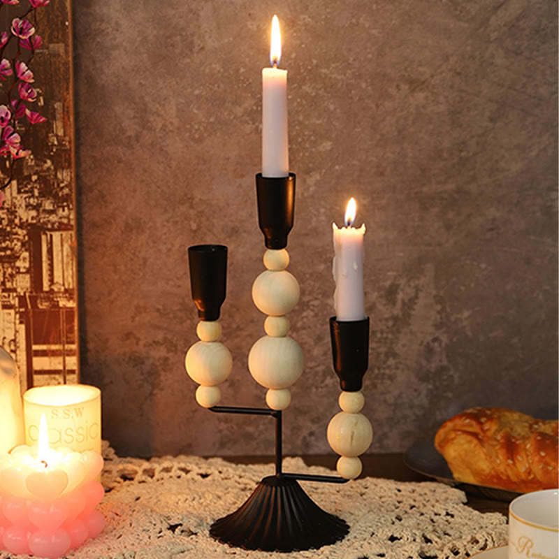 Black&white Vintage Wooden Bead Candelabrum - image 6