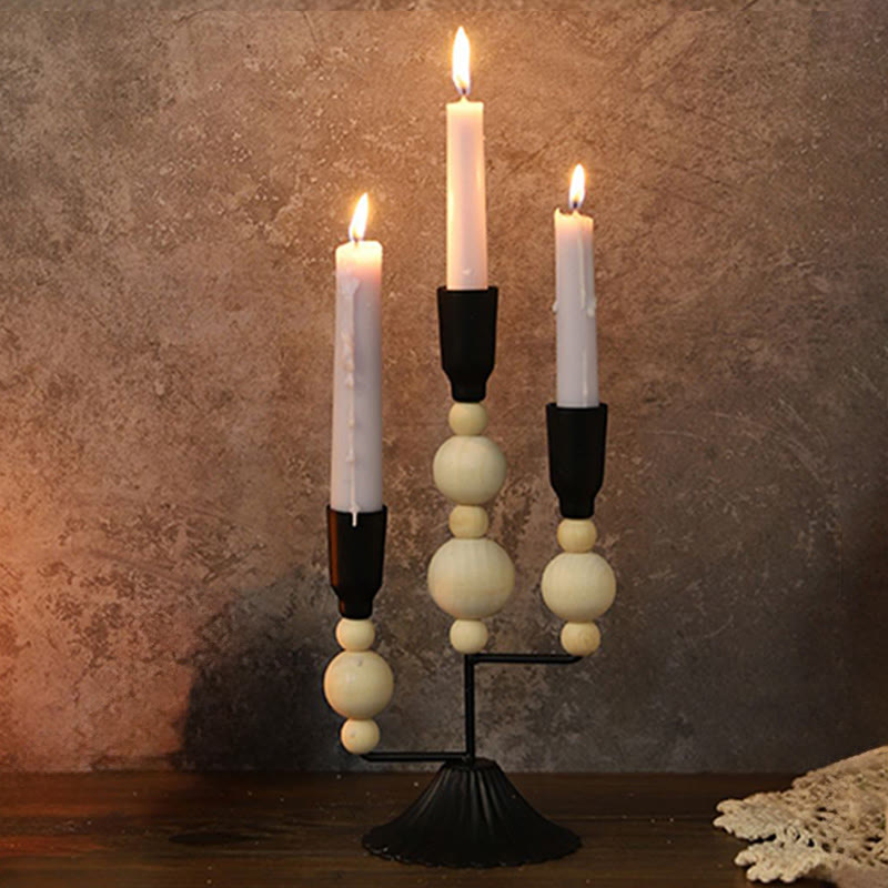 Black&white Vintage Wooden Bead Candelabrum - image 4