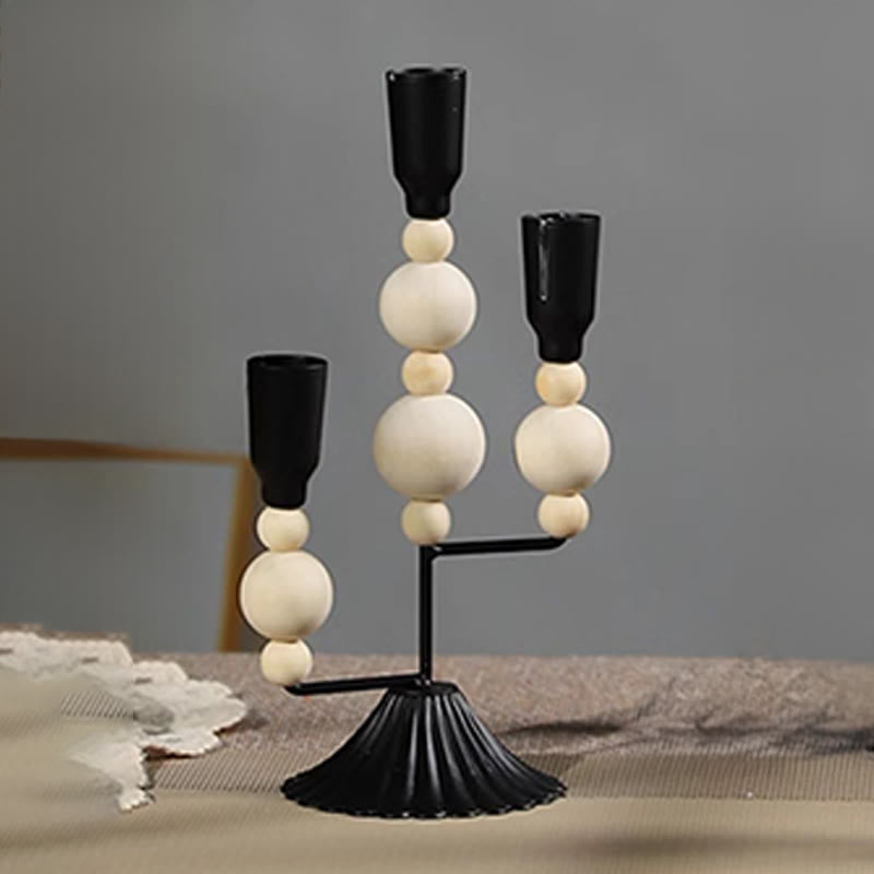 Black&white Vintage Wooden Bead Candelabrum - image 8