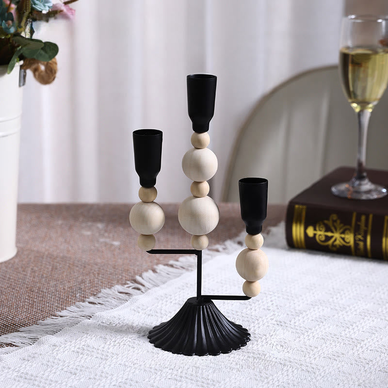 Black&white Vintage Wooden Bead Candelabrum - image 9