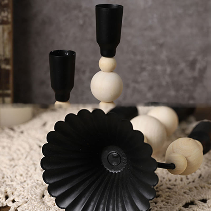 Black&white Vintage Wooden Bead Candelabrum - image 11
