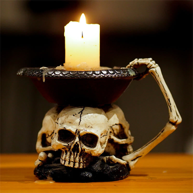 Halloween Skull Base Candle Holder - black - image 1