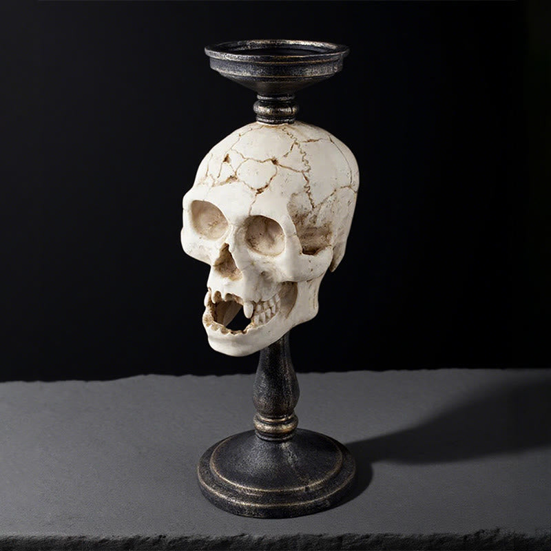 Weathered Texture Skull Candle Holder - white - image 1