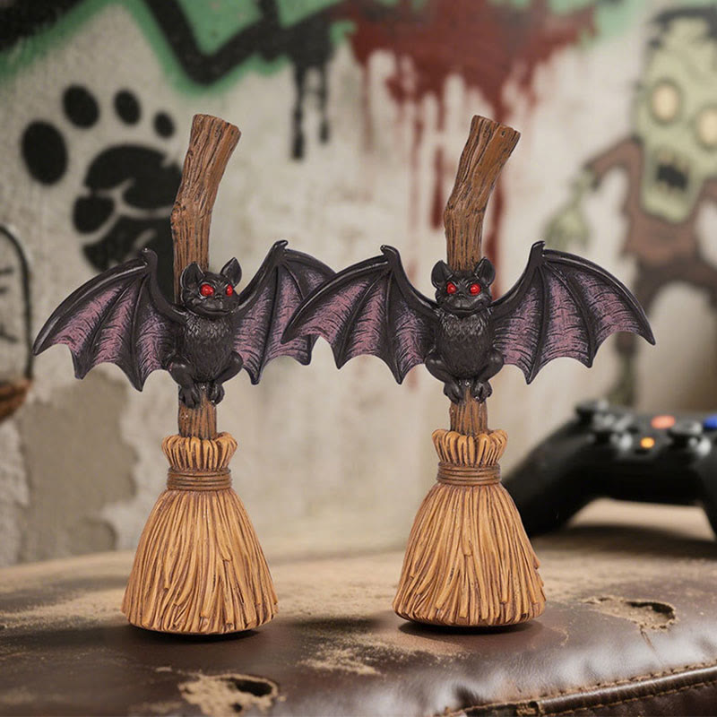 Broomstick-shaped Bat Holiday Ornament - black - image 0