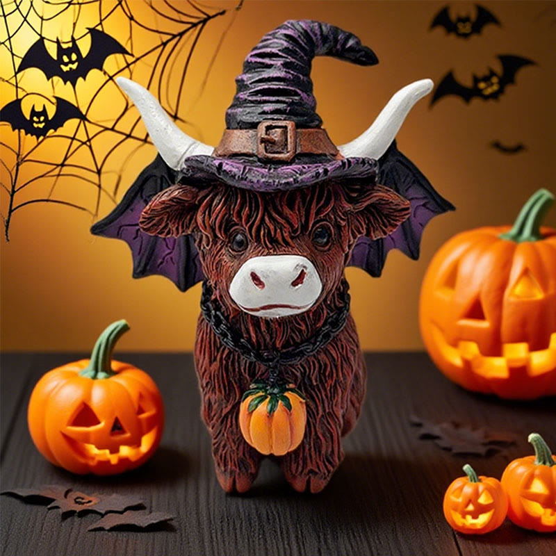Halloween Cow Ornament With Wizard Hat - brown - image 0