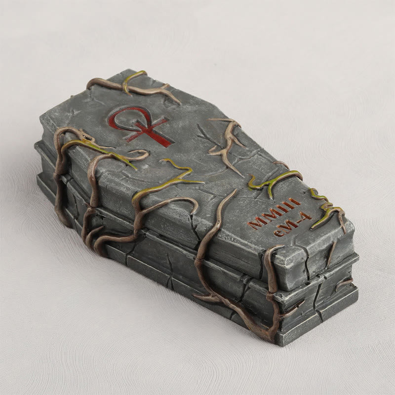 Halloween Coffin Ornament With Vine Design - gray - image 1