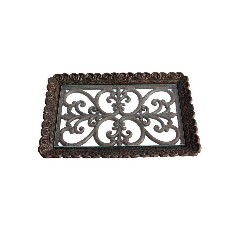 Lace Metal Tray With Glass Top - image 1