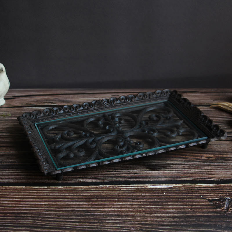 Lace Metal Tray With Glass Top - image 4