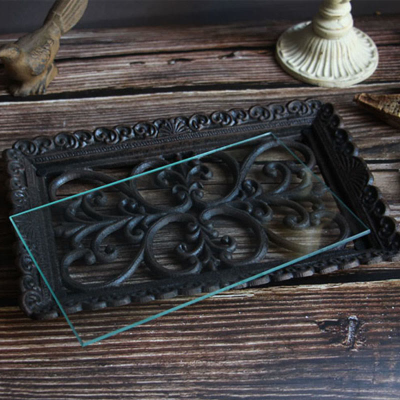 Lace Metal Tray With Glass Top - image 2