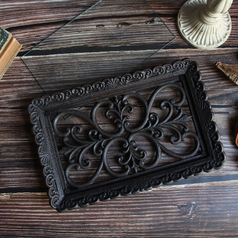 Lace Metal Tray With Glass Top - brown - image 1