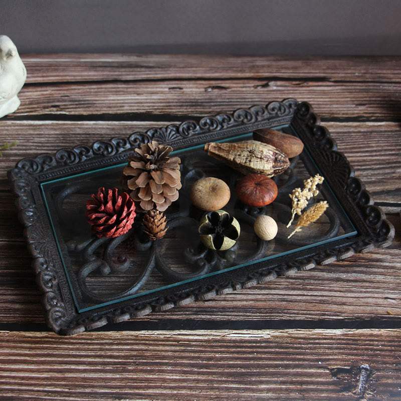 Lace Metal Tray With Glass Top - image 6