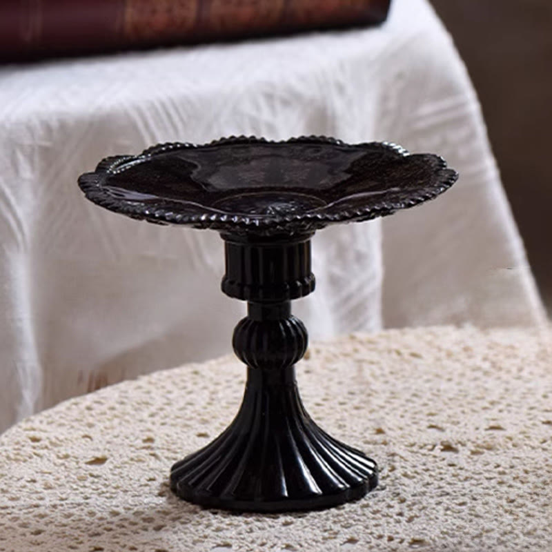 Castle-inspired Black Glass Tray With Tall Base - black - image 1